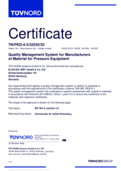 PED Certificate for Material Manufacturer ELAFLEX HIBY